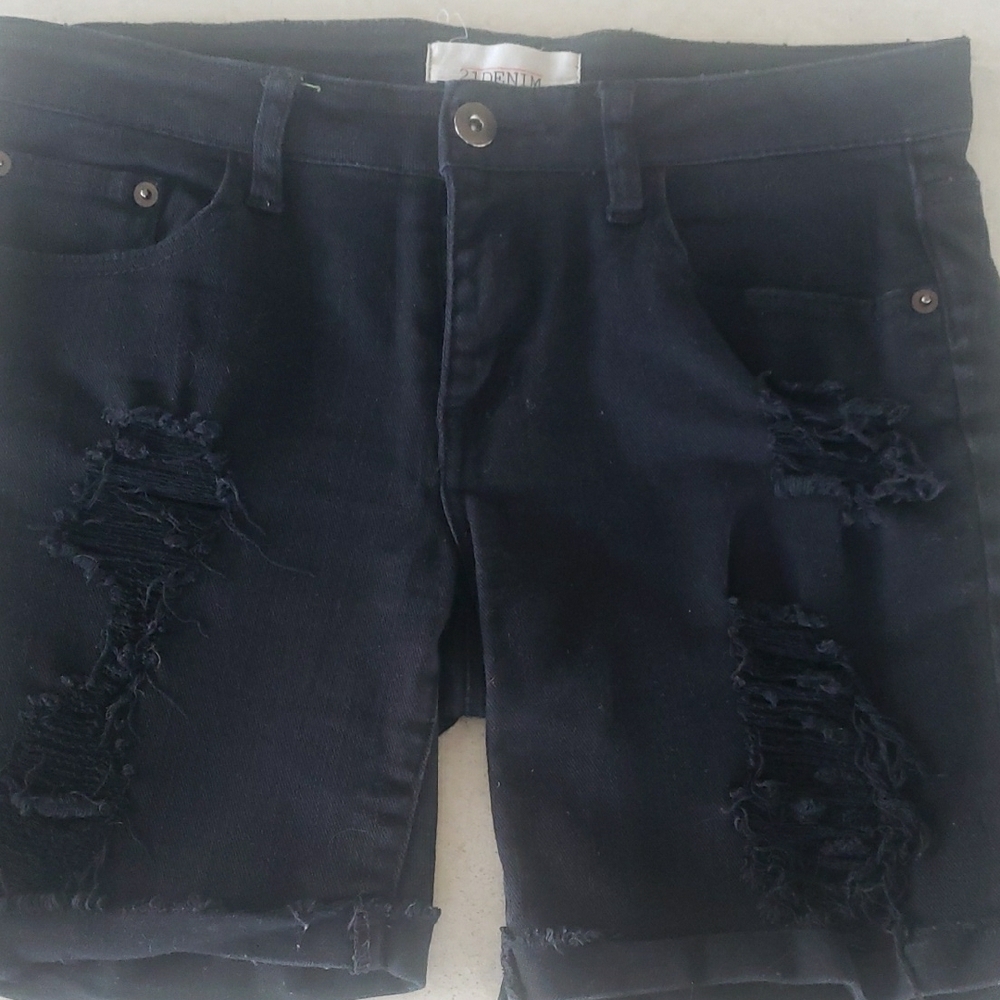 Black Distressed Women's Shorts